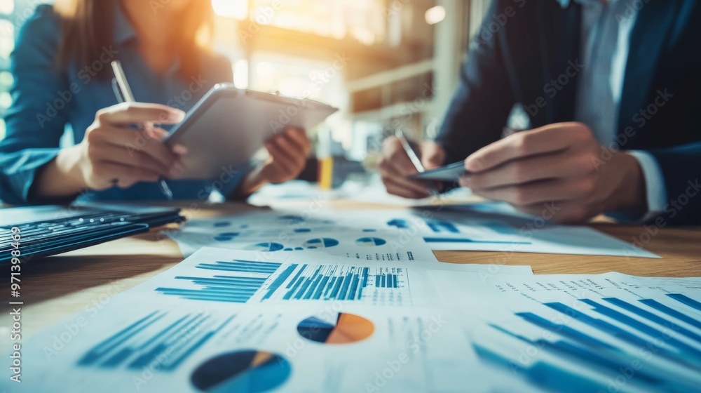 Business Professionals Analyzing Financial Report. Collaborative Discussion Business Professionals Analyzing Financial Report. Collaborative Discussion
