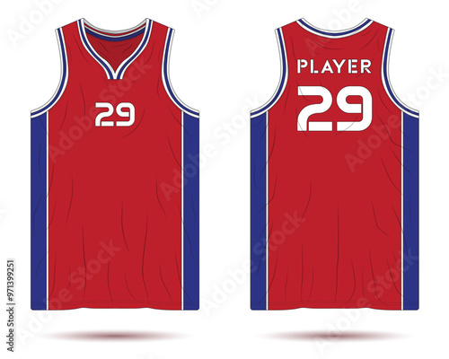 Red and blue basketball jersey uniform mockup front and back view