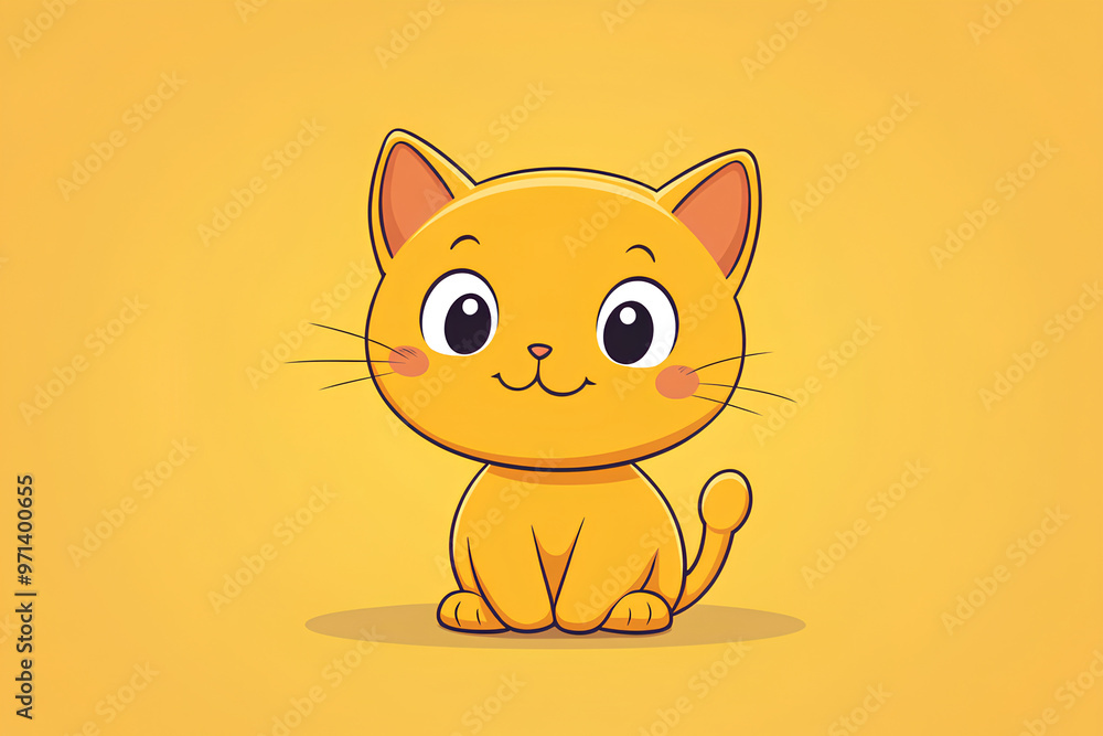A cute cartoon cat with a bright orange color and expressive eyes against a yellow background. A cute cartoon cat with a bright orange color and expressive eyes against a yellow background.