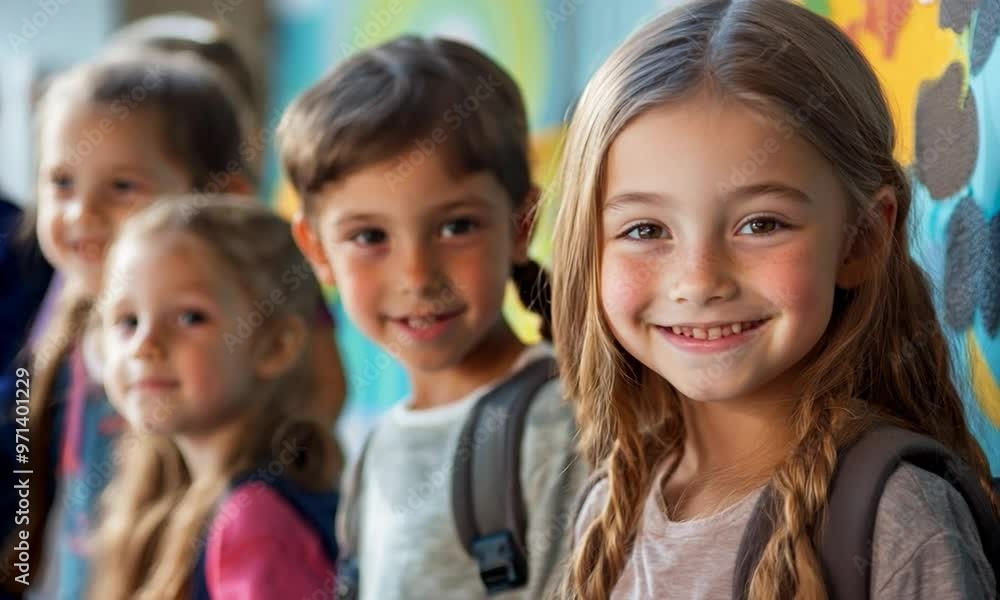 A group of children are smiling and posing for a picture A group of children are smiling and posing for a picture
