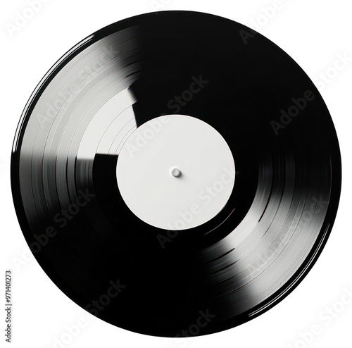 Black vinyl record with white center disk. photo