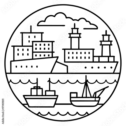 seaport outline coloring book page line art drawing