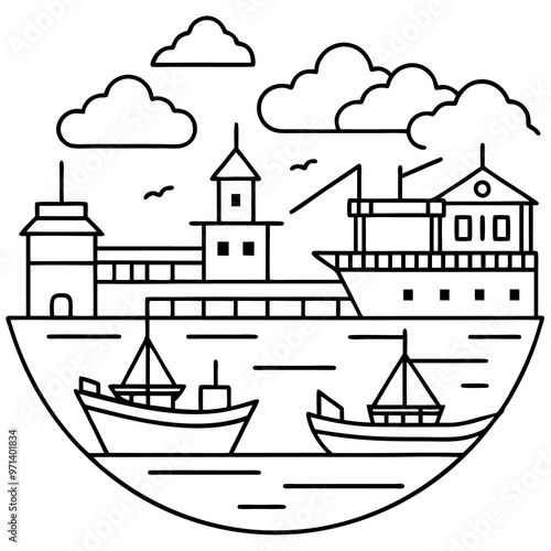 seaport outline coloring book page line art drawing