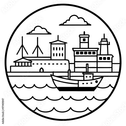 seaport outline coloring book page line art drawing
