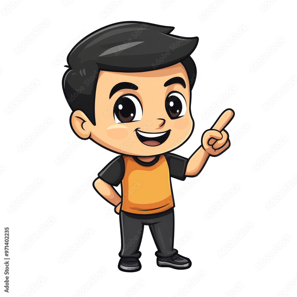 Happy cartoon boy pointing, smiling isolated transparent Happy cartoon boy pointing, smiling isolated transparent