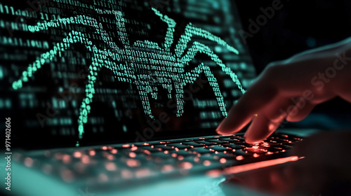 A computer virus concept. Cyberattack on computer network, Virus, Spyware, Malware or Malicious software.