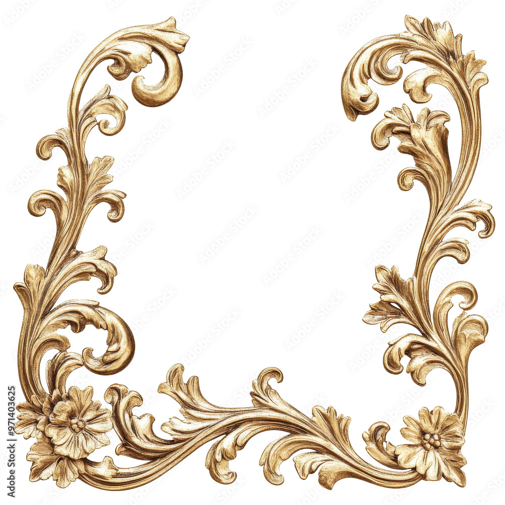 Golden ornate frame design with floral motifs isolated transparent Golden ornate frame design with floral motifs isolated transparent