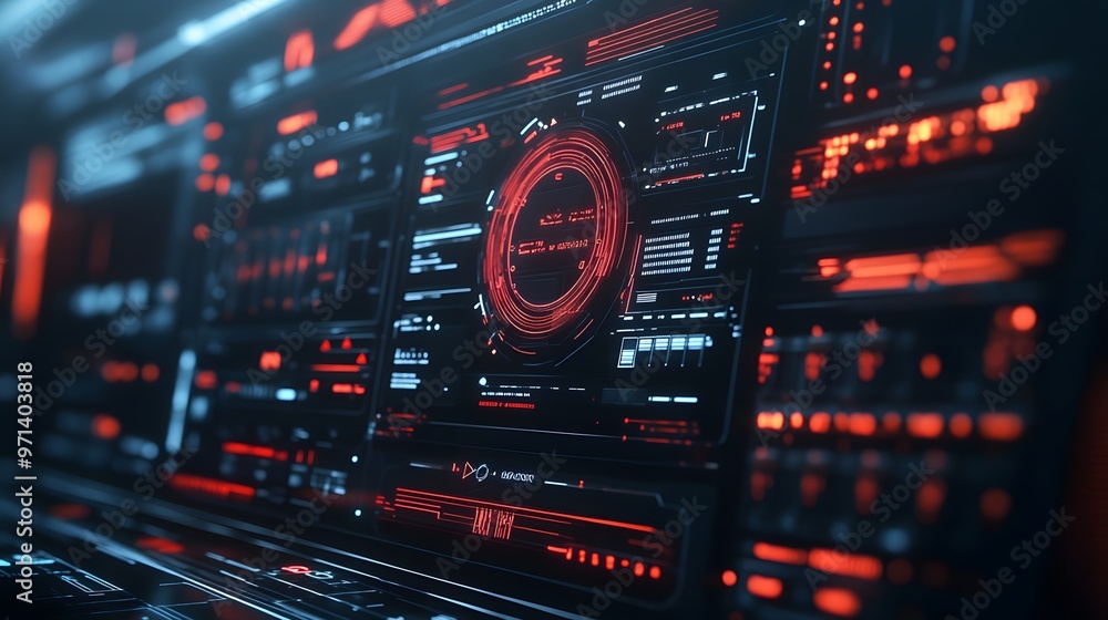 Futuristic HUD components seamlessly integrated on a smooth muted background Futuristic HUD components seamlessly integrated on a smooth muted background