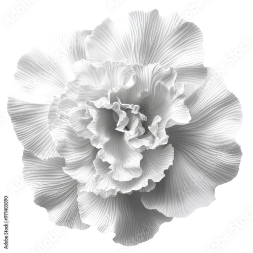 Detailed sketch of a layered white flower in bloom isolated transparent