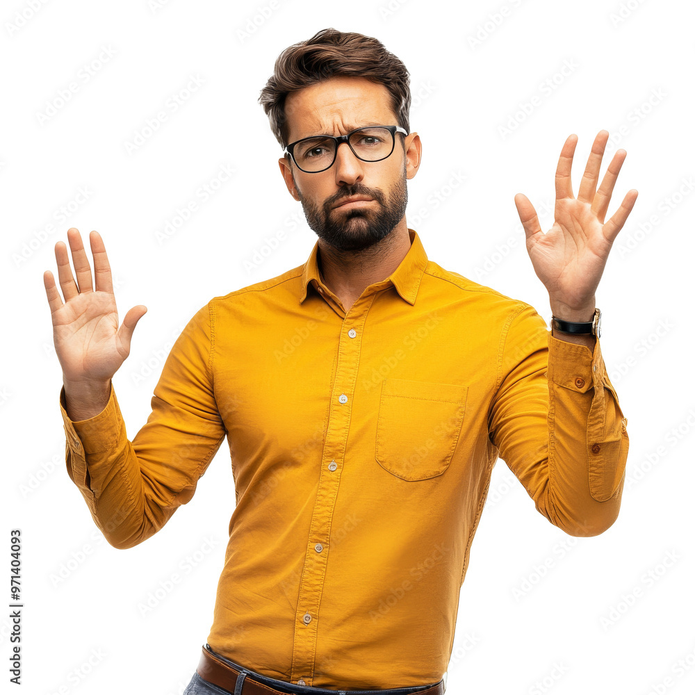Man in yellow shirt surprised isolated transparent Man in yellow shirt surprised isolated transparent
