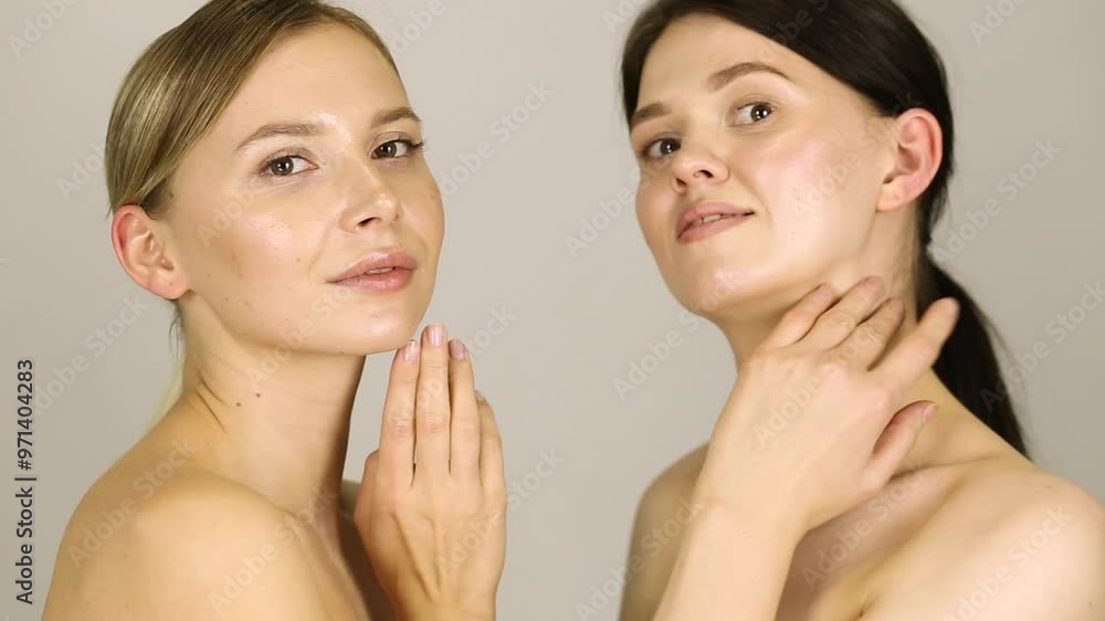 Two models touching their faces in slow motion Two models touching their faces in slow motion