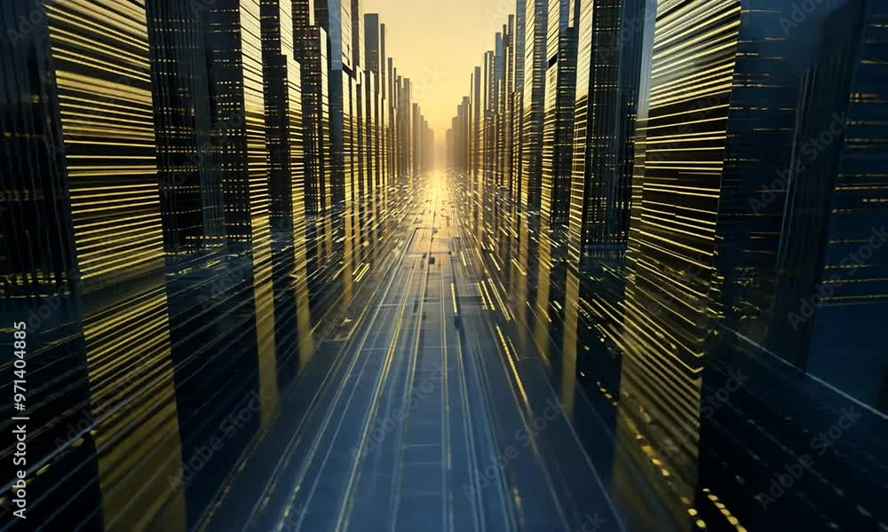 A cityscape with a long, empty street with a few buildings in the background A cityscape with a long, empty street with a few buildings in the background