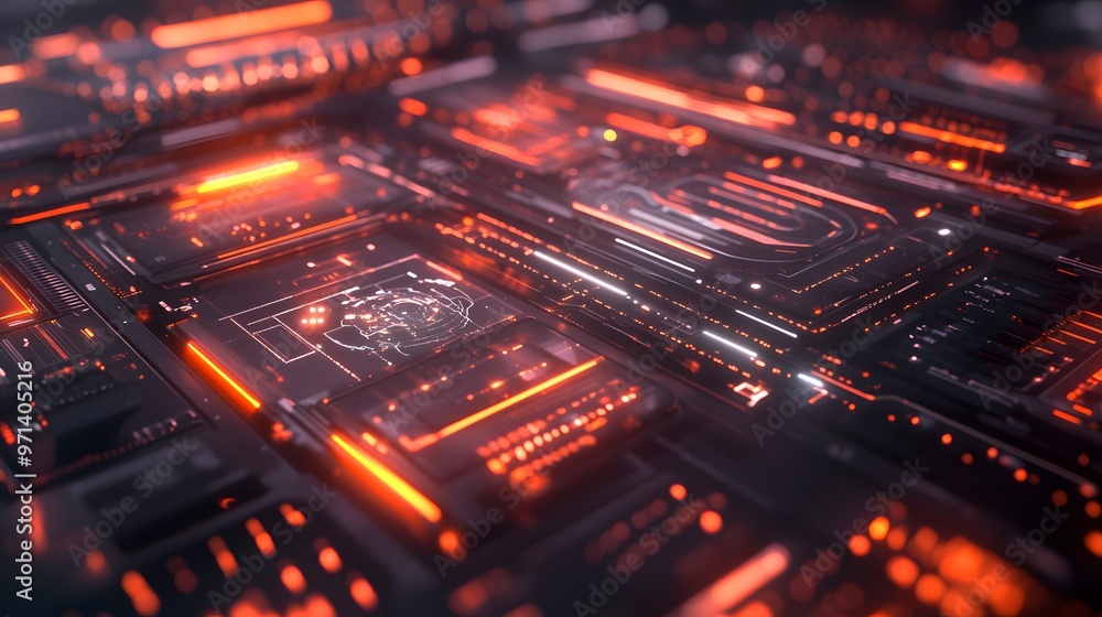 Obraz premium Digital HUD elements overlapping on a sleek neutral surface