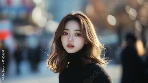 Wallpaper Mural portrait of a beautiful asian girl woman model, fashion model, fashion photography, minimalistic, autumn winter	
 Torontodigital.ca