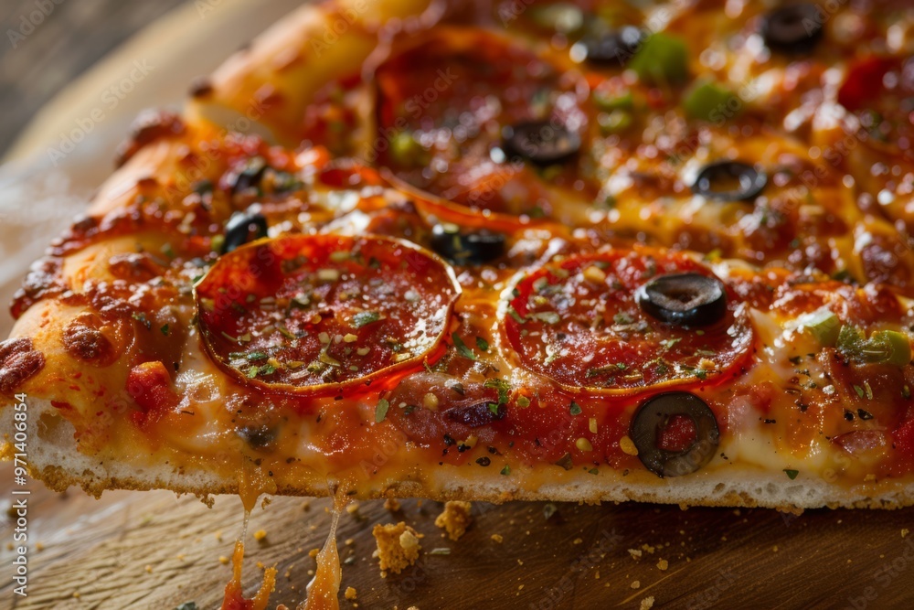 Close-up of a Delicious Pepperoni Pizza Slice Close-up of a Delicious Pepperoni Pizza Slice