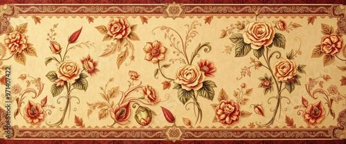 Ornate Floral Pattern with Red and Gold Accents