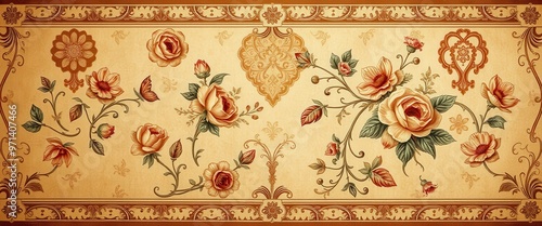 Ornate Floral Design on a Beige Background with Brown Accents