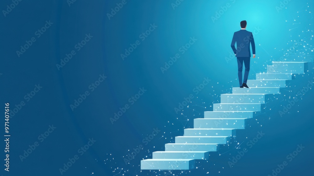 Businessman climbing the stairs to success. Concept of career path success. Businessman climbing the stairs to success. Concept of career path success.