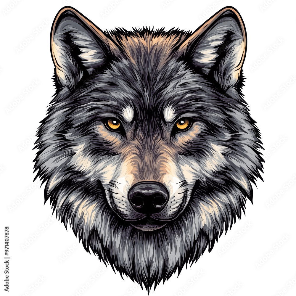 Vividly colored wolf head illustration isolated transparent Vividly colored wolf head illustration isolated transparent