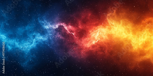 Abstract cosmic background with blue and orange nebulae.