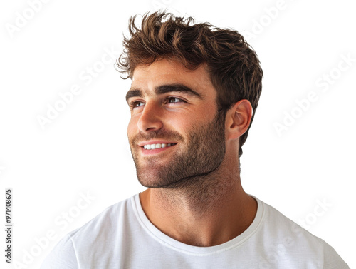 Young man smiling against plain background isolated transparent