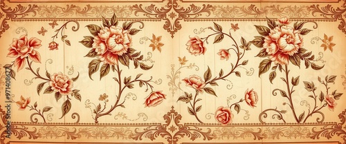 Vintage Floral Design with Ornate Frame on Off-White Background