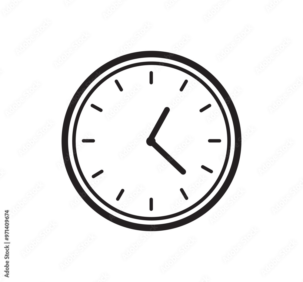 Time and Clock icon. Analog clock on white background. Vector illustration Time and Clock icon. Analog clock on white background. Vector illustration