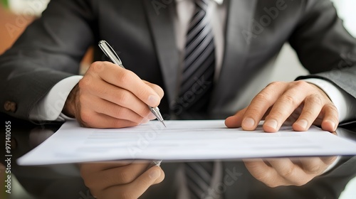 Close-up of a Hand Signing a Document with a Pen