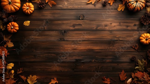 Wallpaper Mural Dark Wooden Background with Pumpkins and Leaves Torontodigital.ca