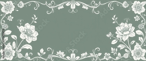 White Floral Border with Grey Background
