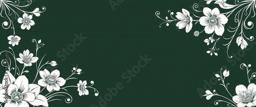 White Floral Design on a Deep Green Background