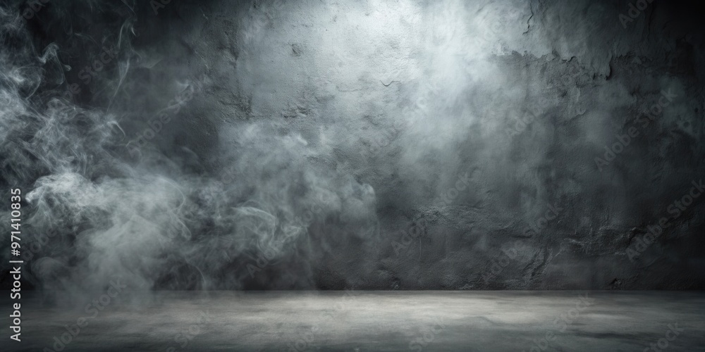 Empty dark abstract cement wall with gradient studio room and smoke float up interior texture for product display background Empty dark abstract cement wall with gradient studio room and smoke float up interior texture for product display background