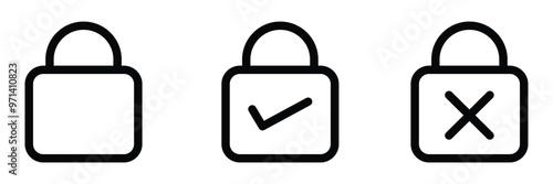 Set of Silhouette of locked and unlocked padlock. Flat design. close and open lock collection. Privacy symbol vector stock illustration. Flat Lock and Unlock Icon Sign. Eps file 67.