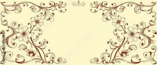 Ornate Floral Design with Red Vines on a Beige Background