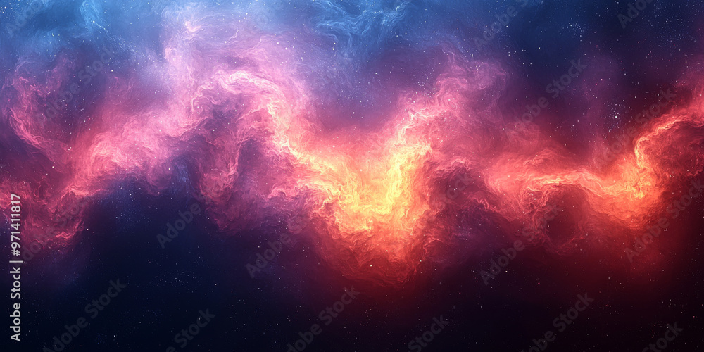 Fototapeta premium Abstract cosmic nebula with swirling pink and blue clouds.