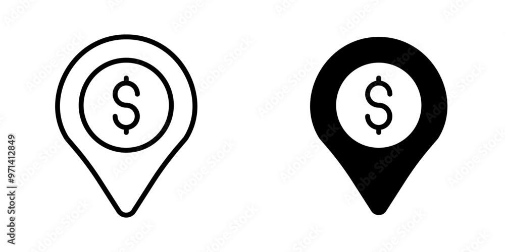 Location Pin Icon with Dollar Sign for Financial Places, Money Map Pointer Graphic, Economic Area Marker Symbol, Commercial Location Indicator, Retail Spot Identifier for Business Maps, Currency-Focus Location Pin Icon with Dollar Sign for Financial Places, Money Map Pointer Graphic, Economic Area Marker Symbol, Commercial Location Indicator, Retail Spot Identifier for Business Maps, Currency-Focus
