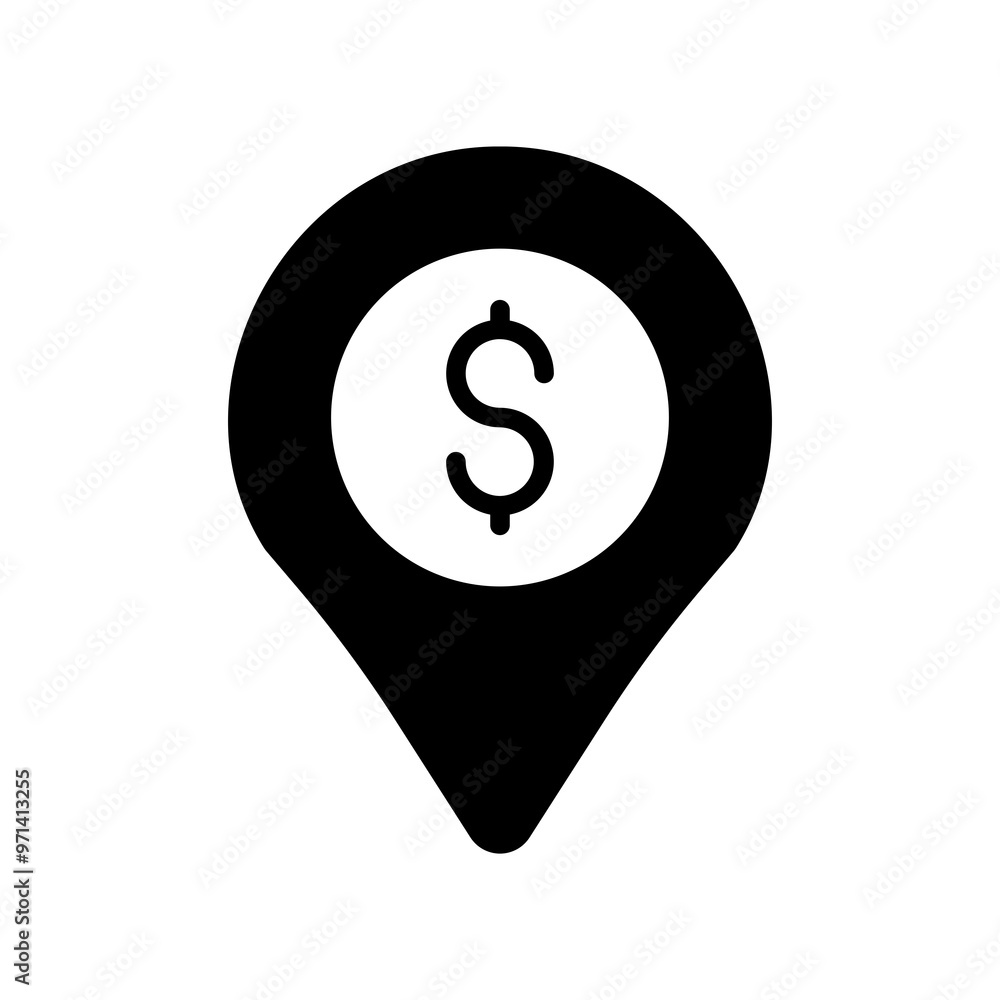Location Pin Icon with Dollar Sign for Financial Places, Money Map Pointer Graphic, Economic Area Marker Symbol, Commercial Location Indicator, Retail Spot Identifier for Business Maps, Currency-Focus Location Pin Icon with Dollar Sign for Financial Places, Money Map Pointer Graphic, Economic Area Marker Symbol, Commercial Location Indicator, Retail Spot Identifier for Business Maps, Currency-Focus