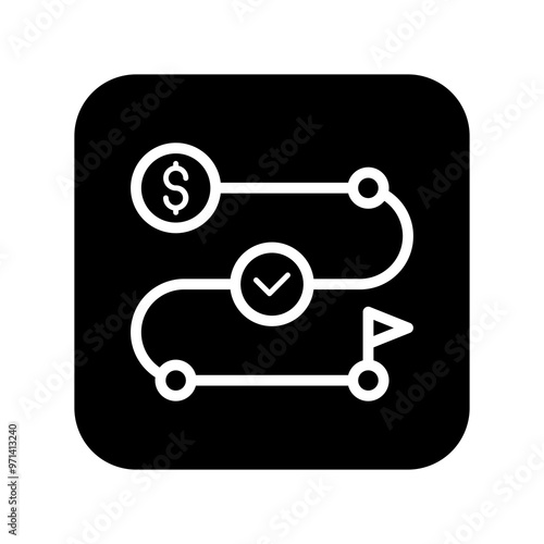 Financial Business Plan Icon with Money, Approval Checkmark, and Goal Flag - Strategic Planning Graphic for Budgeting, Investment Strategy, Profit Analysis, Project Management