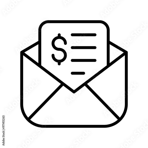 Financial Mail Envelope Icon - Business Communication, Billing Document, Money Transaction Symbol, Invoice Email, Payment Notice, Financial Correspondence, Banking Mail, E-commerce Billing