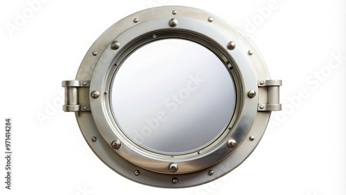 Close up of closed boat porthole on white background