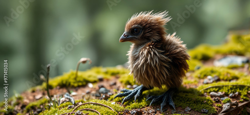 little grey flower sits on moss photo