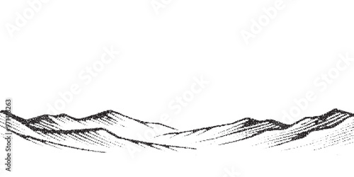 Dotwork mountain pattern vector background. Black noise stipple dots. Sand grain effect. Dots grunge banner. Abstract noise dotwork pattern