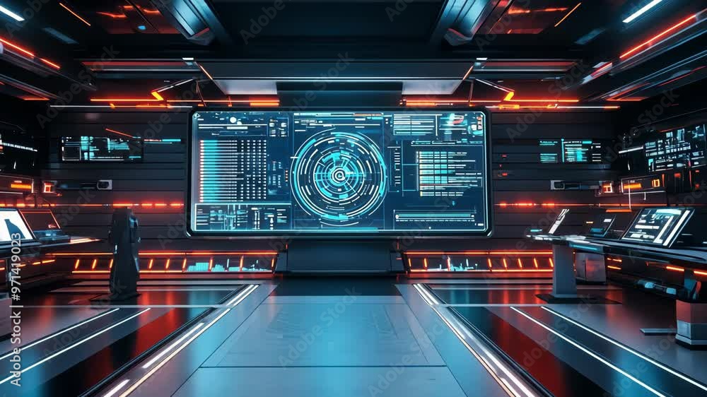Futuristic Control Room with Blue and Red Lights Futuristic Control Room with Blue and Red Lights