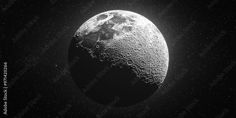 Fototapeta premium A close-up of the moon against a dark starry sky.