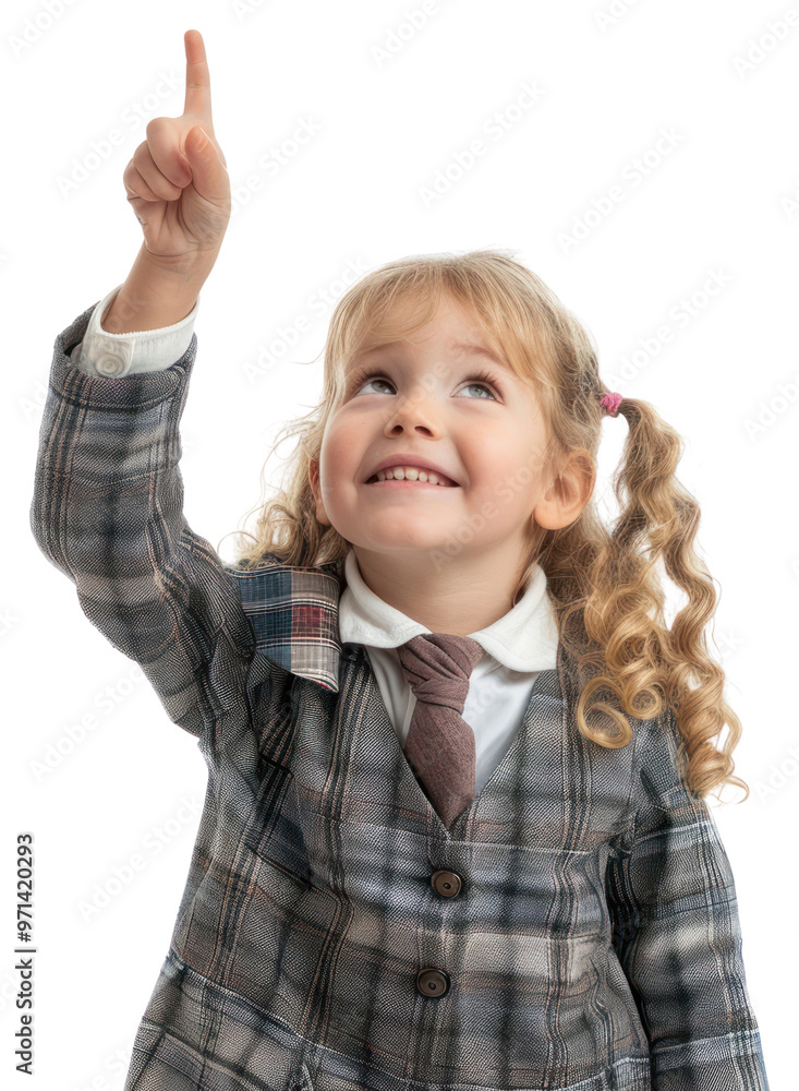 Happy child pointing upwards Happy child pointing upwards