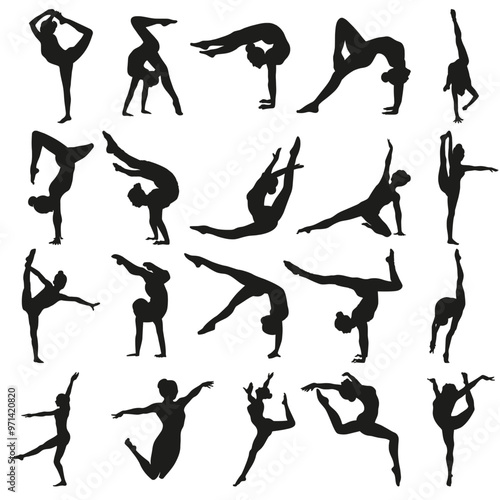 Sports acrobatics. Sports gymnastics. Silhouette of a gymnast. Rhythmic gymnastics. Sports clipart.