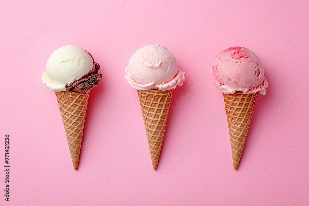Ice cream cones with various flavors isolated on background Ice cream cones with various flavors isolated on background