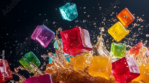 Vibrant Explosion of Colorful Filipino Gulaman Drink with Floating Jelly Cubes photo