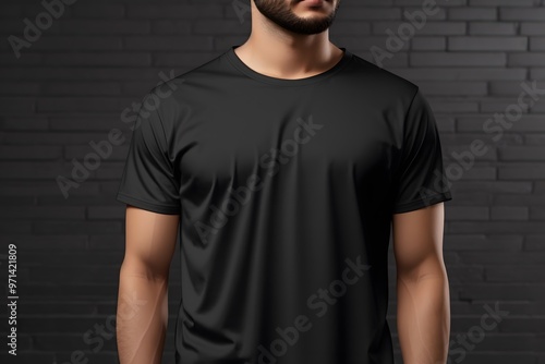 T-shirt design template concept - Men perfect body wear the black tshirt mockup template design