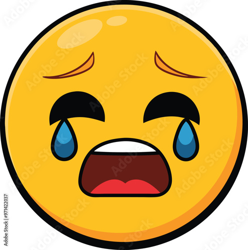 Crying Face Emoji Vector Icon Illustration on white Background.